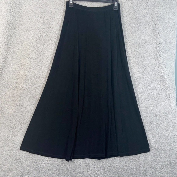 Chico's Skirt Womens 1 Black Casual Pleated Pull On Elastic Waist Solid Maxi - Picture 2 of 15